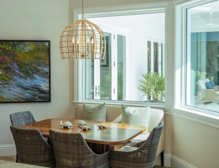 Table with windows and turtle statues