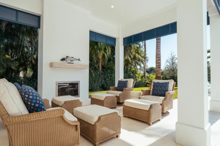Outdoor patio area with furniture
