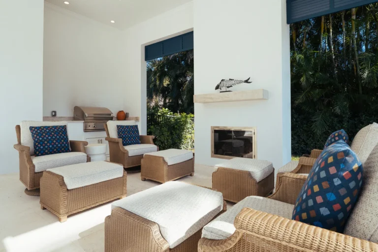 Outdoor patio area with furniture