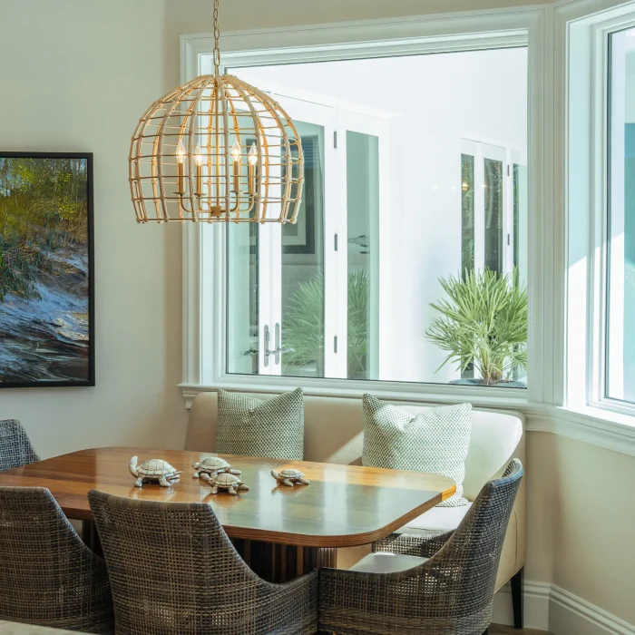 Table with windows and turtle statues