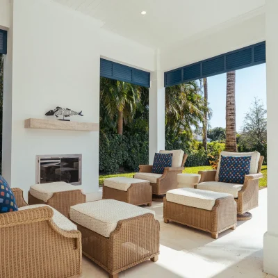 Outdoor patio area with furniture